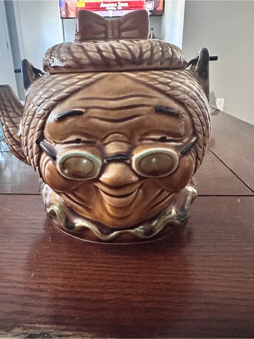 Vintage-Style Brown Ceramic Granny Teapot Cookie Jar - Home Art